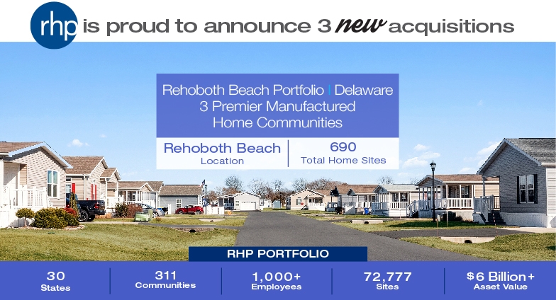 RHP Properties Expands Delaware Portfolio with Acquisition of Three Premier Manufactured Home Communities